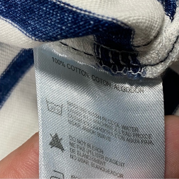 Charleston Threads Hooded Shirt Men’s XL White Blue Striped Lightweight Patch - Picture 7 of 11